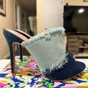 Shoe Republic LA Blue Frayed Denim Heels